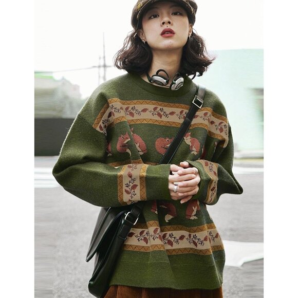 Women Christmas Sweater Graphic Print Oversized Pullover Floral 083 Loose Top - Picture 3 of 6